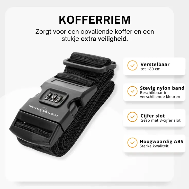 Kofferriem + 2 Bagagelabel – 3-delig – Zwart