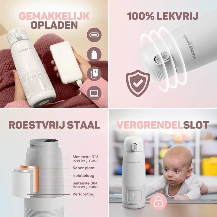 Thermosfles Flessenwarmer - Draadloos & Draagbaar