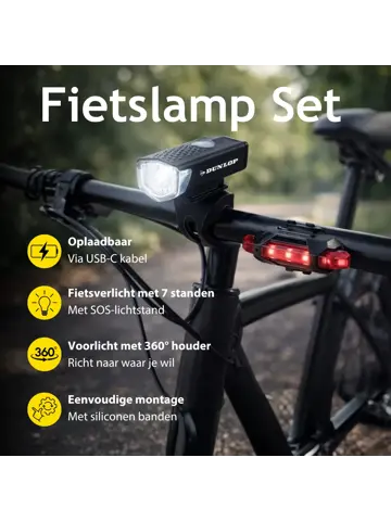 Dunlop Fietslamp Set Oplaadbaar -