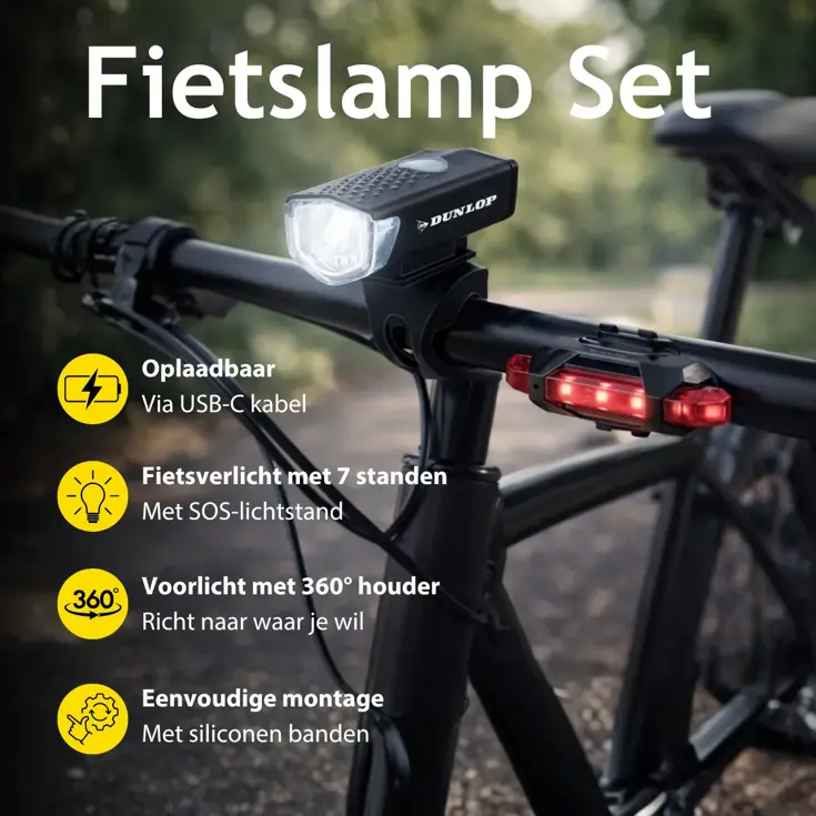 Dunlop Fietslamp Set Oplaadbaar -
