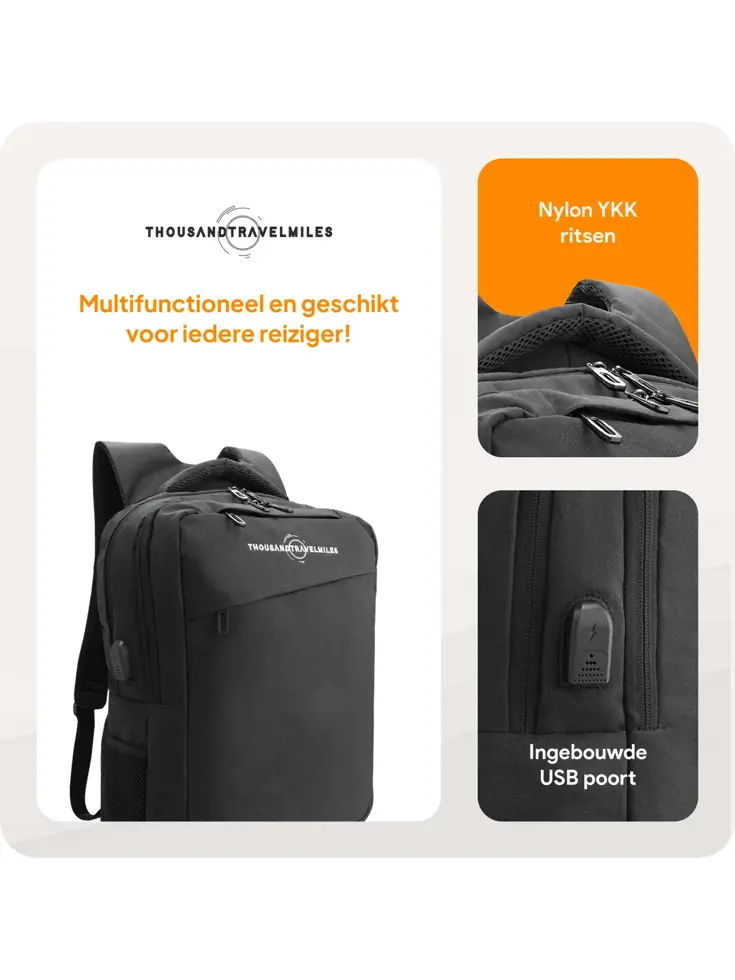 Rugzak met 17" laptopvak en antidiefstal vak