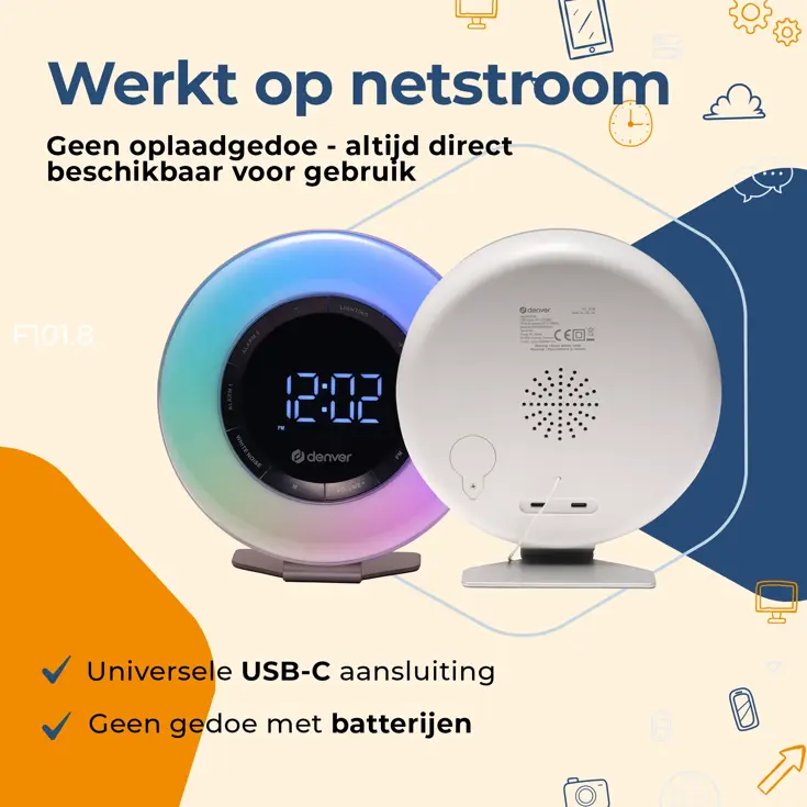 Wekker FM-radio Wakeuplight Snoozefunctie
