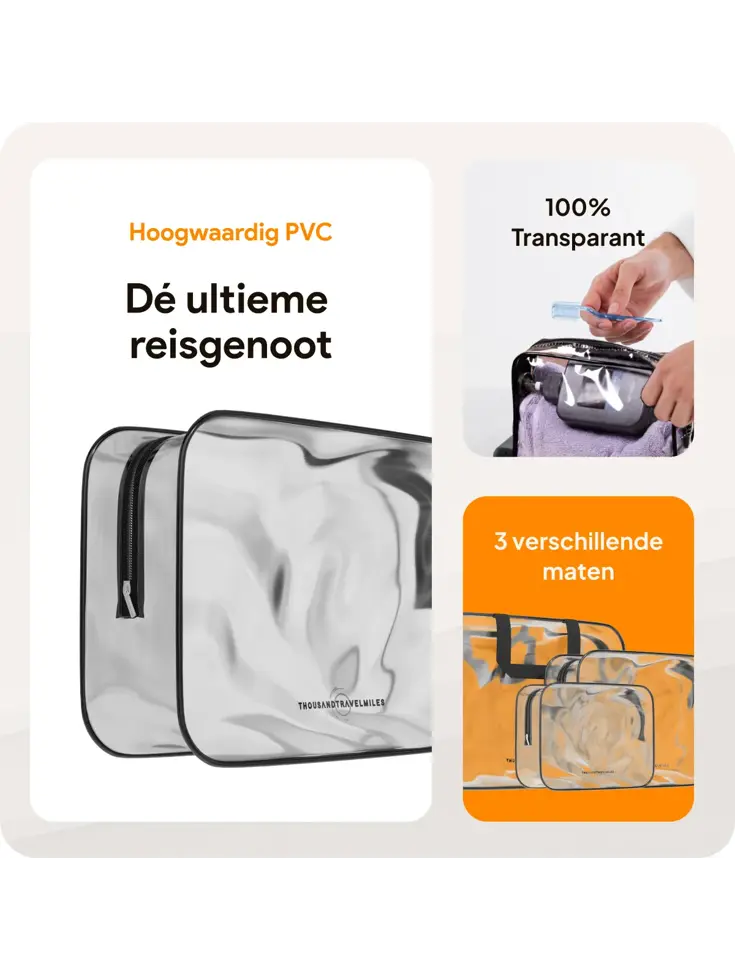 Doorzichtige Reis Toilettas - Set van 3 Stuks