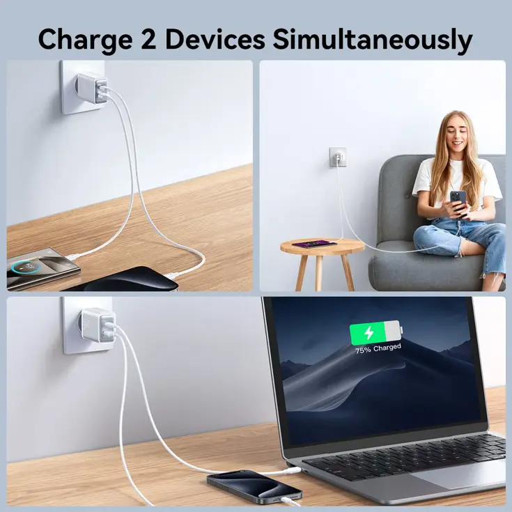2-Poort Adapter USB/USB-C - Wit