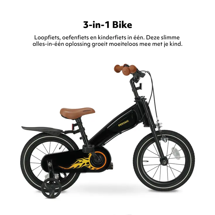Turbo Kinderfiets 14 inch - 3 in 1 - Loopfiets