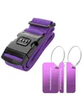 Kofferriem + 2 Bagagelabel – 3-delig – Paars