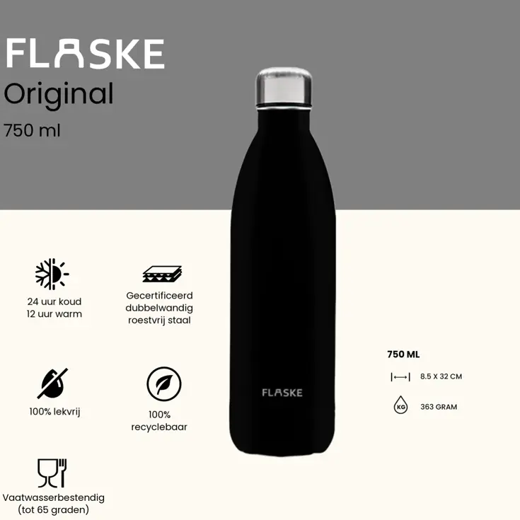 FLASKE 750 ml  RVS Drinkfles