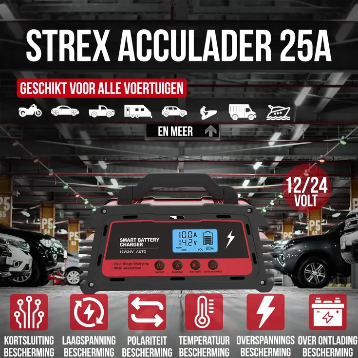 Strex Industriele Acculader 12/24V - 5/10/25A
