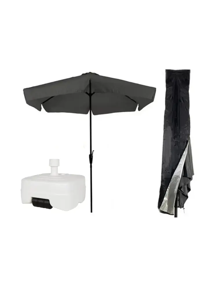 Parasol Grijs Ø3m Met Voet En Hoes