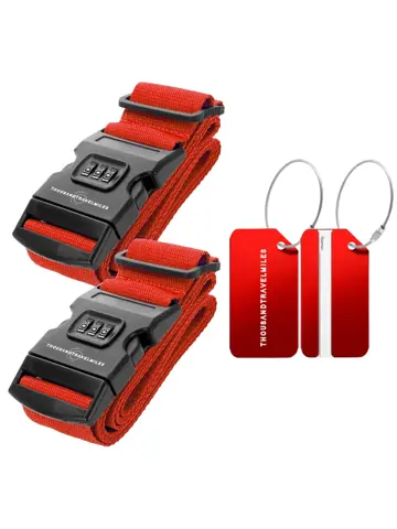 Kofferset 4-delig kofferriem + bagagelabels Rood