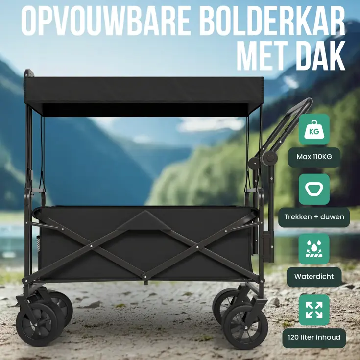 Bolderkar Opvouwbaar XL met Dak