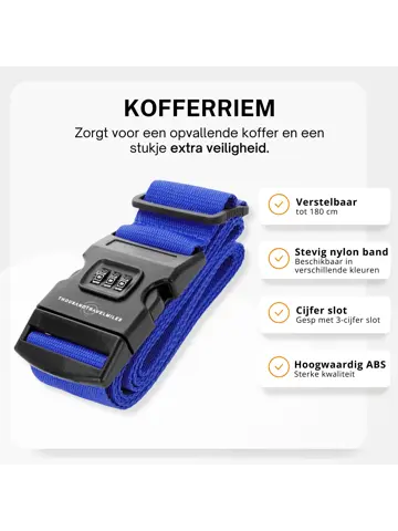 Kofferset 4-delig kofferriem + bagagelabels Blauw