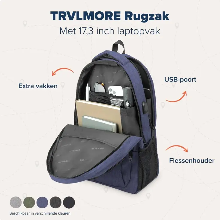 TRVLMORE Rugtas - 36L - 17,3 Inch