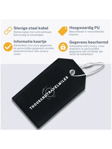 Bagagelabel – 4 stuks – Leer – Zwart