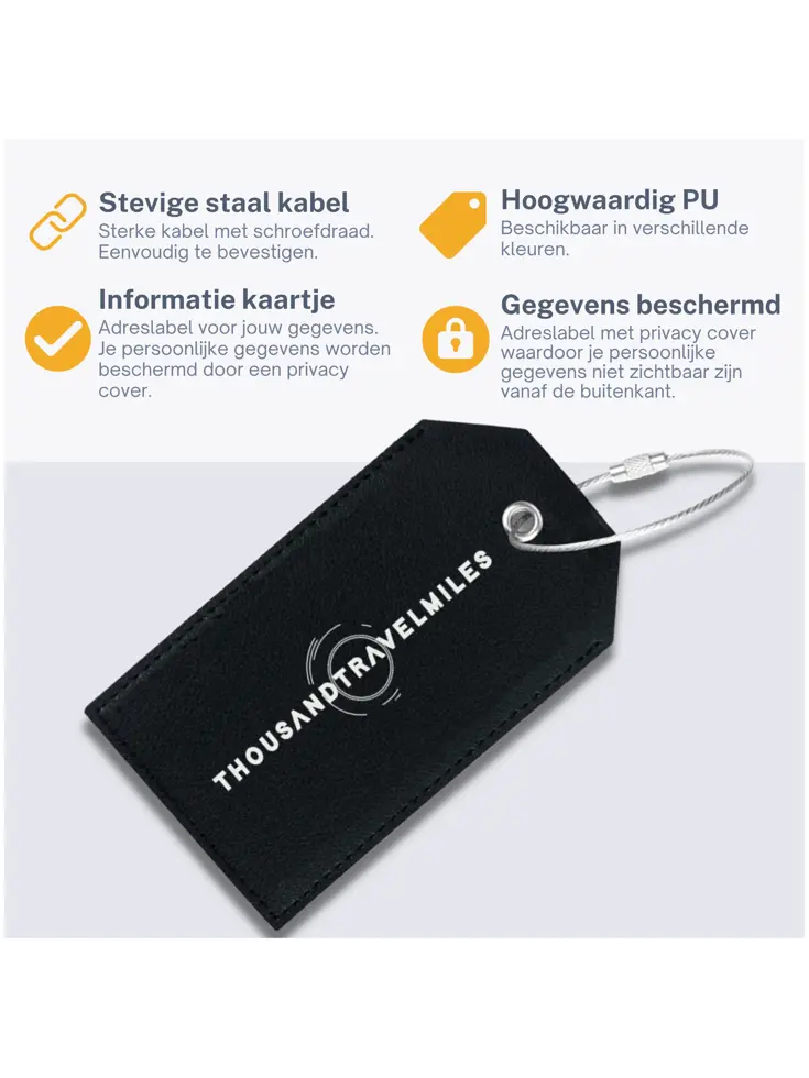 Bagagelabel – 4 stuks – Leer – Zwart