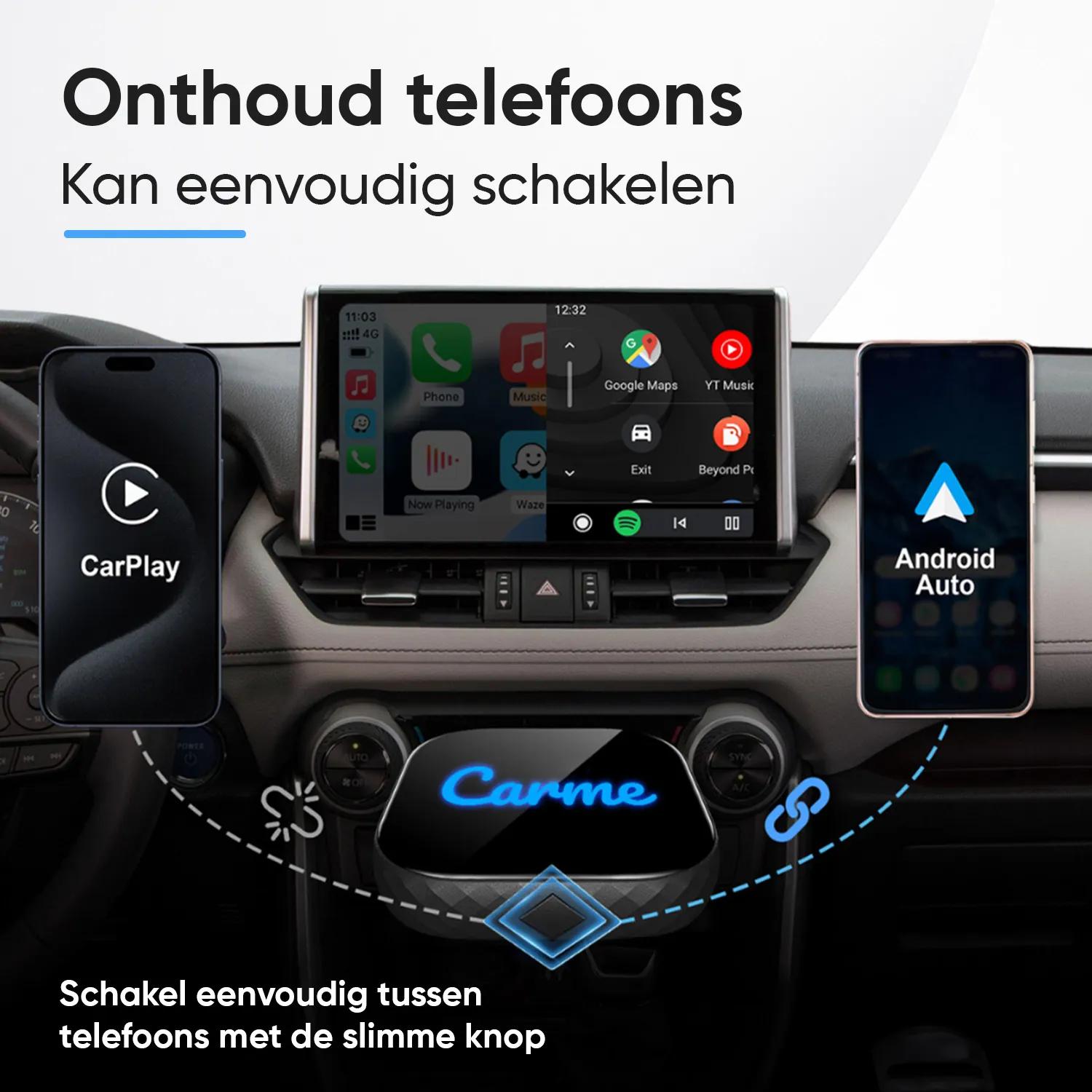 Carme Premium 2-in-1 Car Dongle - CarPlay Dongle - Android Auto Dongle 2024 Nieuwste Model Draadloos Carplay Android Auto Zwart 666af588d324b032ff0d7a28