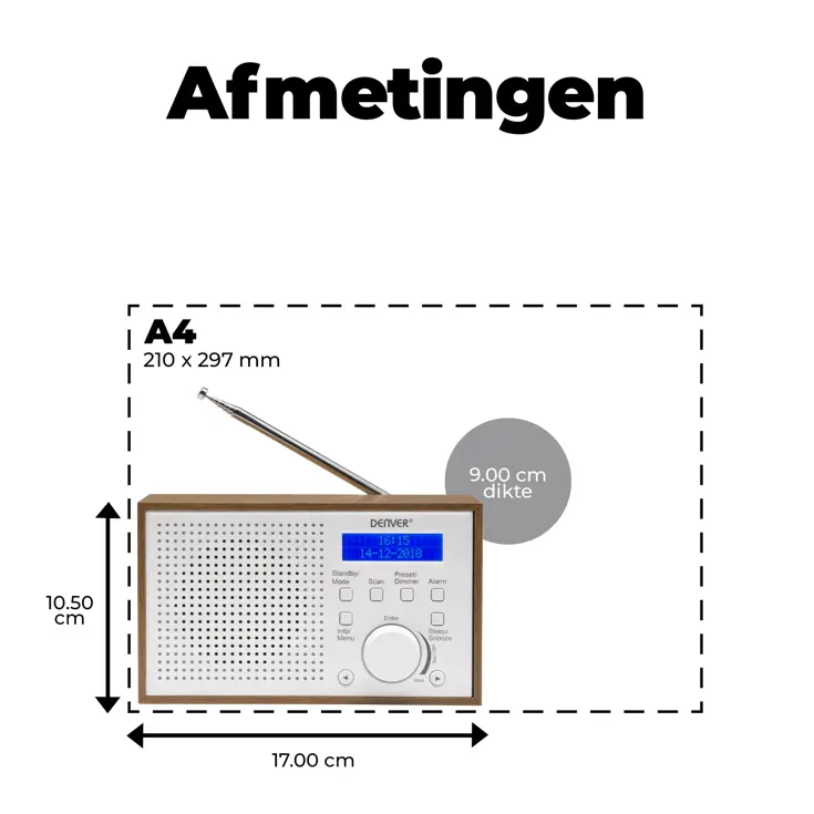 DAB+/FM Radio Wekker Datum & tijd weergave