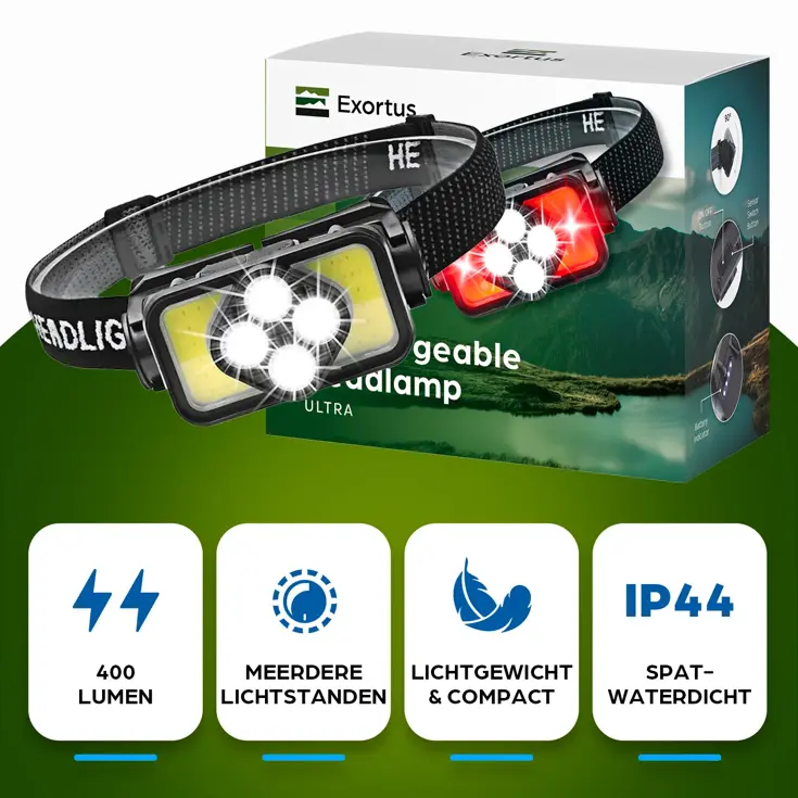 Exortus Hoofdlamp - LED Oplaadbaar