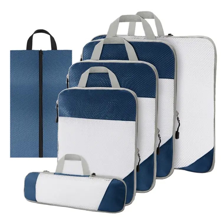 Packing cubes compressie set – 6-delig – N Blauw