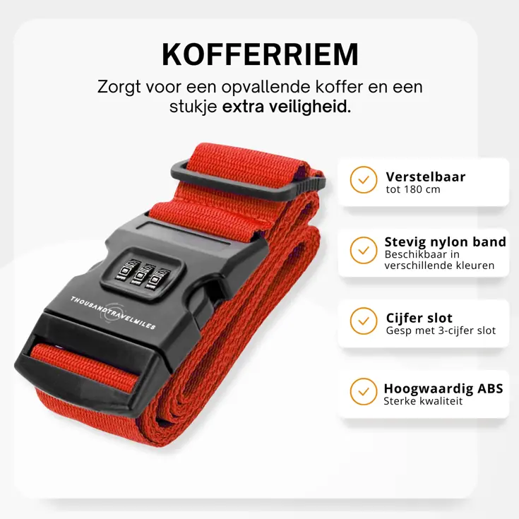 Kofferriem + 2 Bagagelabel – 3-delig – Rood