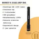 Homey's Ida zaklamp LED oplaadbaar 1000 lumen