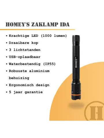 Homey's Ida zaklamp LED oplaadbaar 1000 lumen