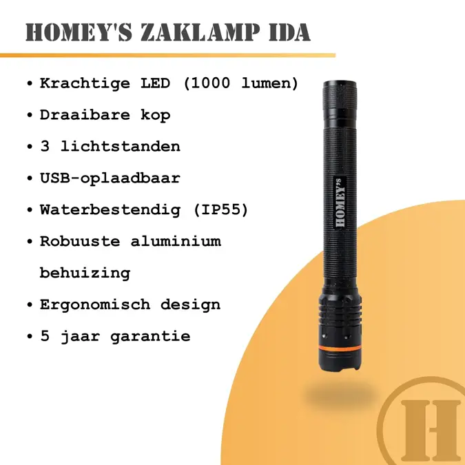 Homey's Ida zaklamp LED oplaadbaar 1000 lumen