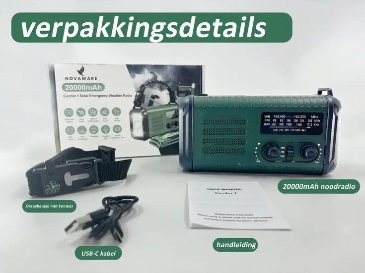 NoodRadio Solar Opwindbaar - FM/AM - 20.000mAh