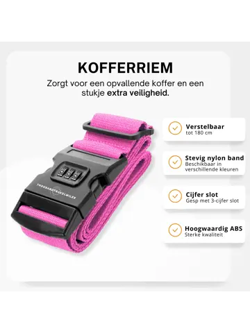 Kofferriem + 2 Bagagelabel – 3-delig – Roze