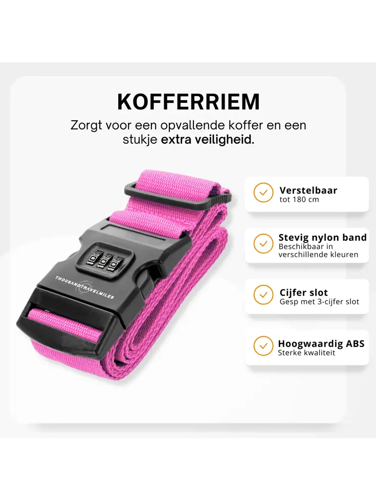 Kofferriem + 2 Bagagelabel – 3-delig – Roze