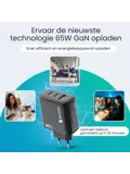 Snellader - 65W - 2x USB-C + USB-A