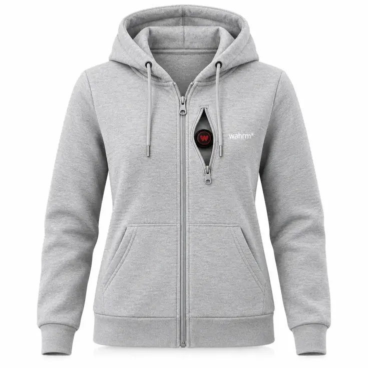 Infrarood Verwarmde Zipper Hoodie – Dames  Grijs