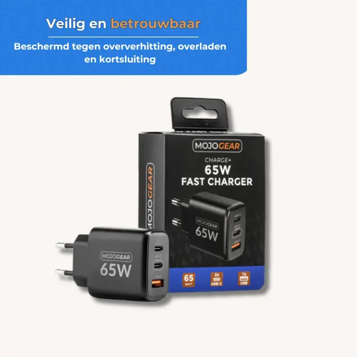 CHARGE+ 65W Oplader - USB en USB-C