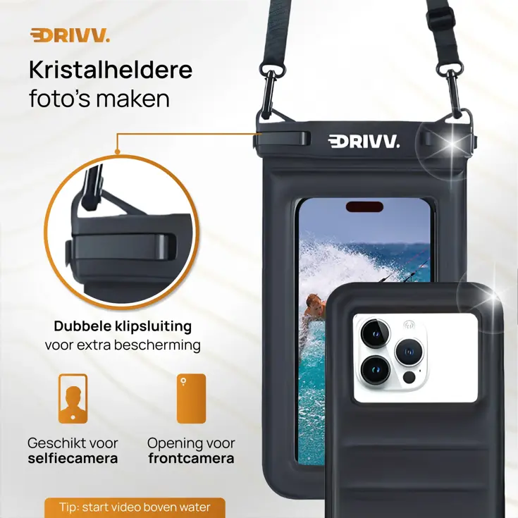Waterdicht Telefoonhoesje - 6.8" Zwart - Drijvend