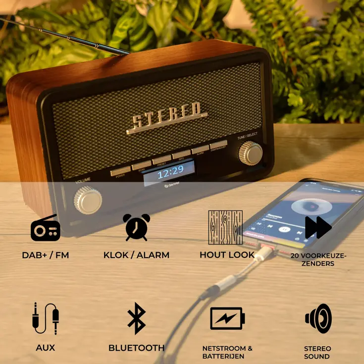 Stereo DAB+/FM radio Bluetooth Alarmfunctie
