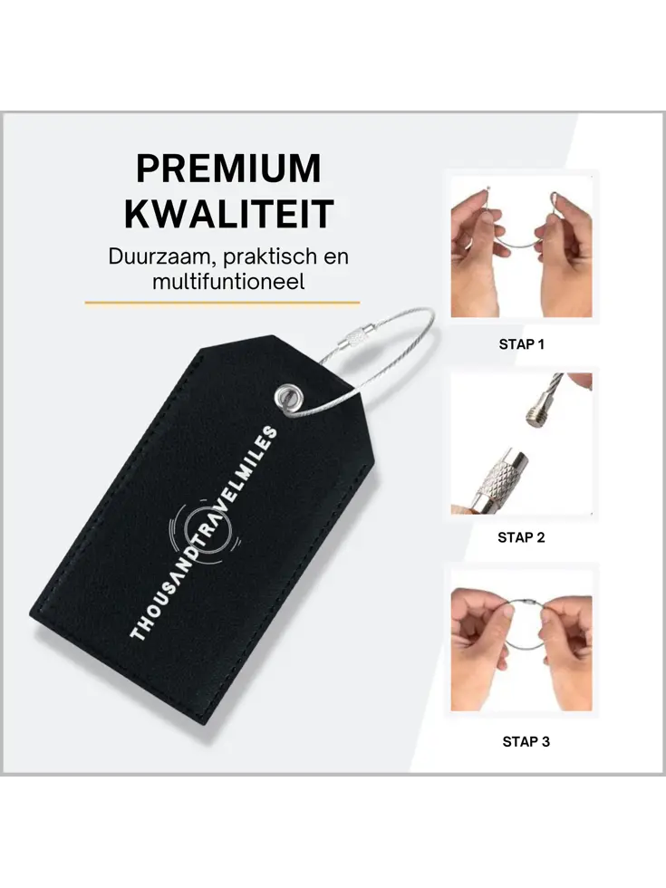 Bagagelabel – 4 stuks – Leer – Zwart
