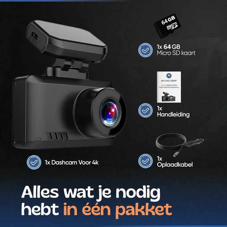 1CH Dashcam - WiFi GPS 4K 64GB - T8 Pro Dashcam