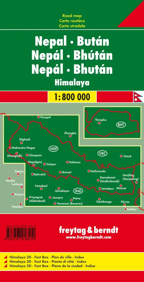 Wegenkaart Nepal - Bhutan