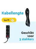 Stekkerdoos 3‑voudig met schakelaar – 1,4 m