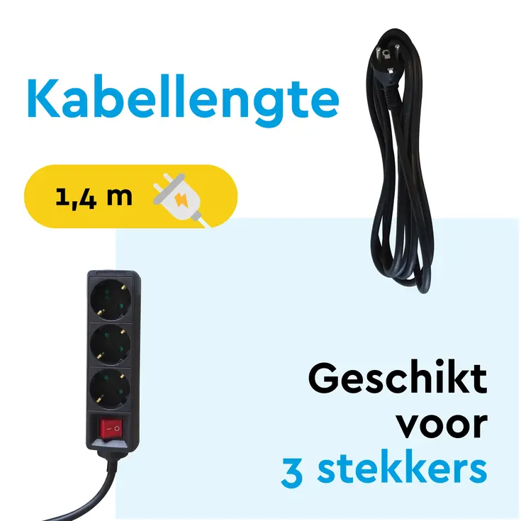 Stekkerdoos 3‑voudig met schakelaar – 1,4 m