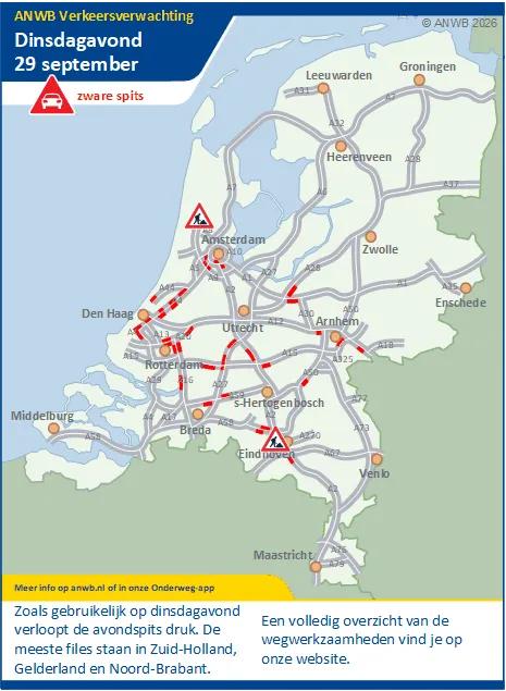 Dinsdagmiddag/-avond een drukke (zware) spits.