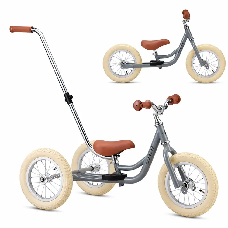 2-in-1 Loopfiets Driewieler met Duwstang