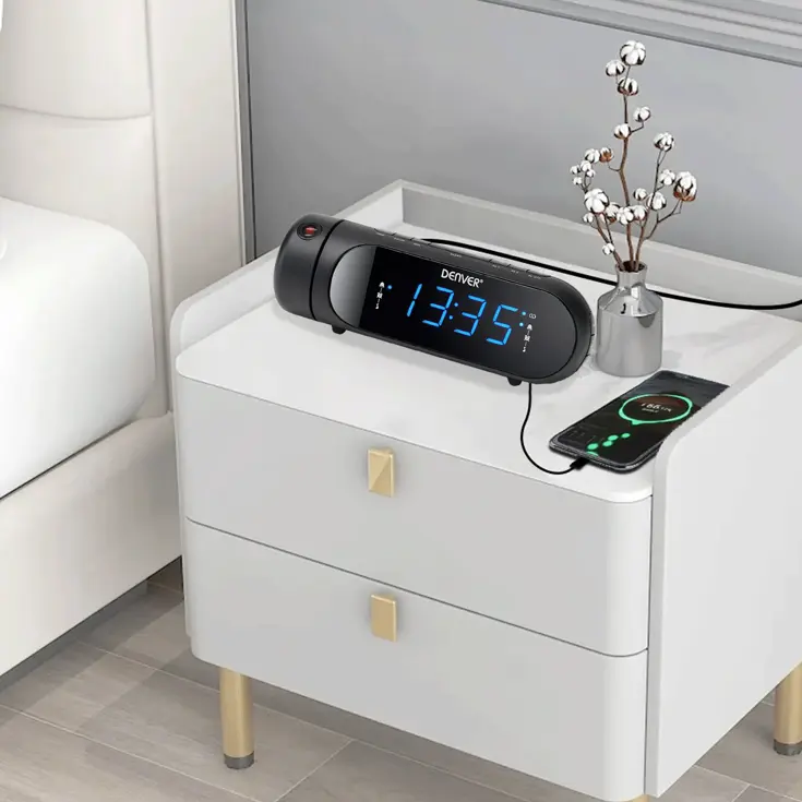 Wekker FM klokradio Projectie USB-A Output