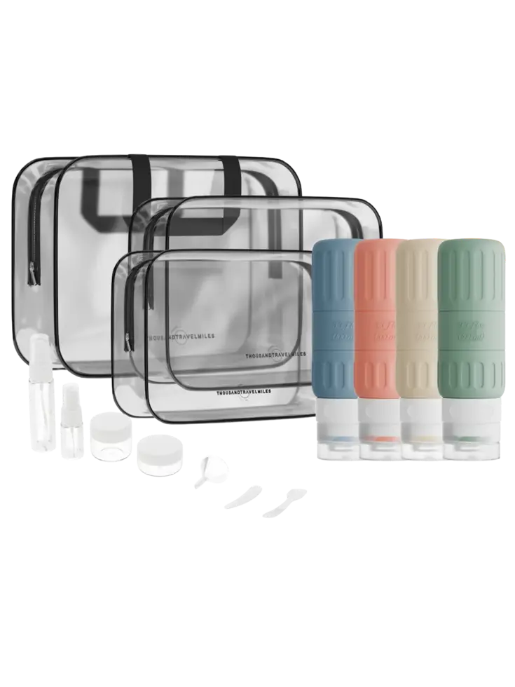 Reisflesjes en Toilettassen –14 delig- Pastel