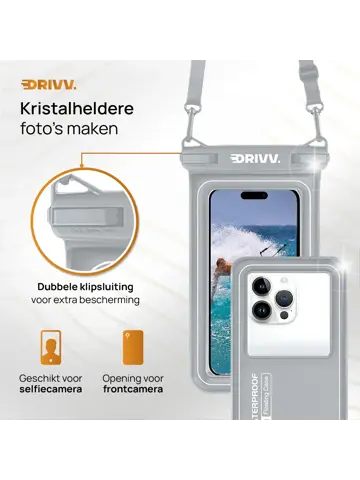 Drivv. Waterdicht Telefoonhoesje - 6.8" Grijs
