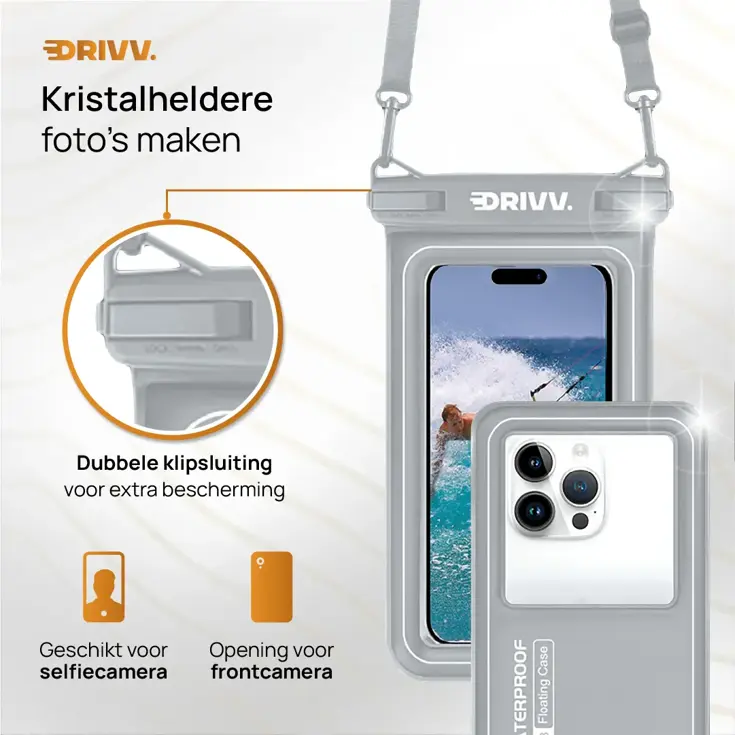 Drivv. Waterdicht Telefoonhoesje - 6.8" Grijs
