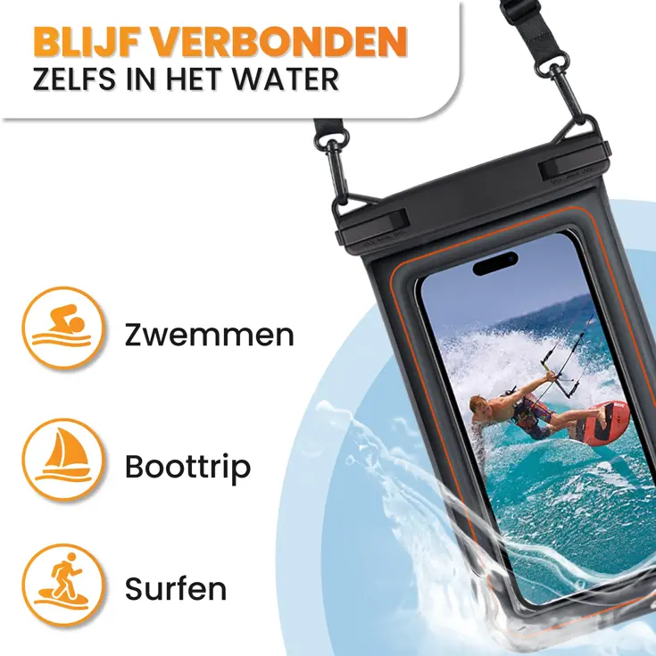 Waterdichte Telefoonhoesje 6.8" Zwart - Drijvend
