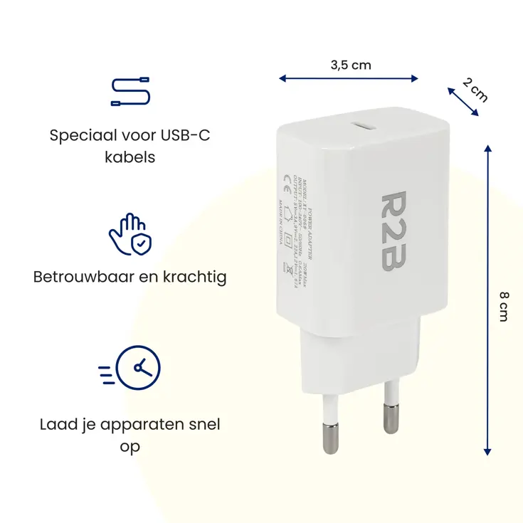 Krachtige 20W USB C Adapter - Wit