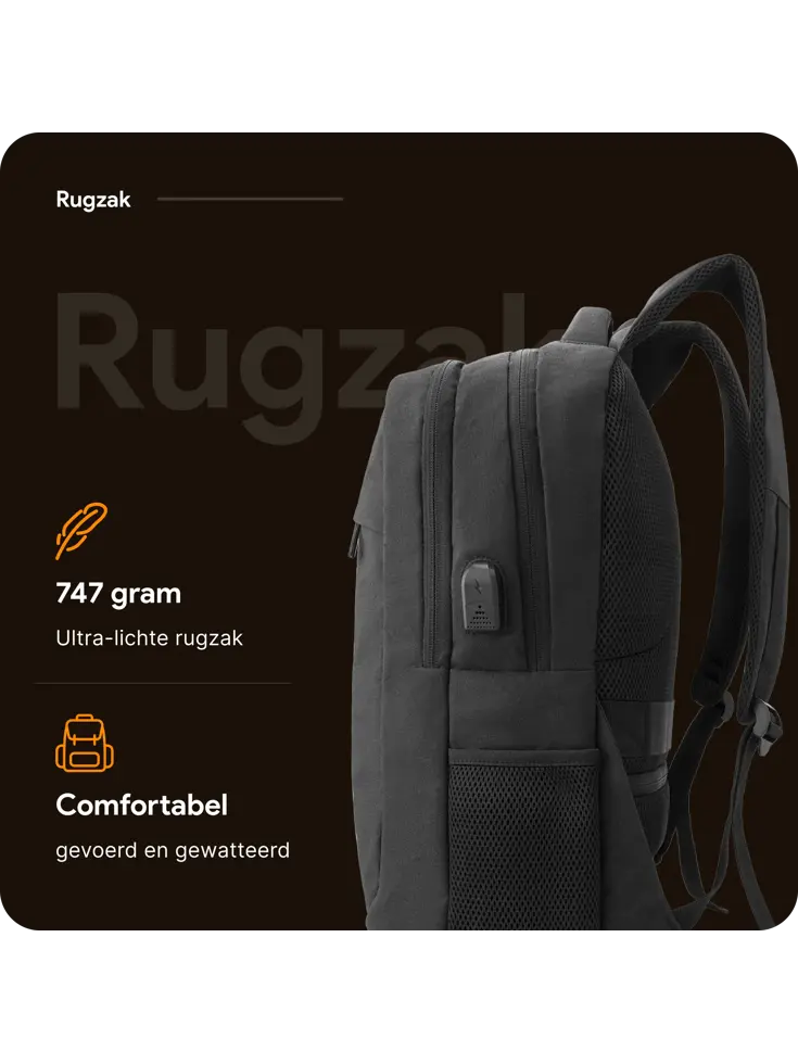 Rugzak met 17" laptopvak en antidiefstal vak