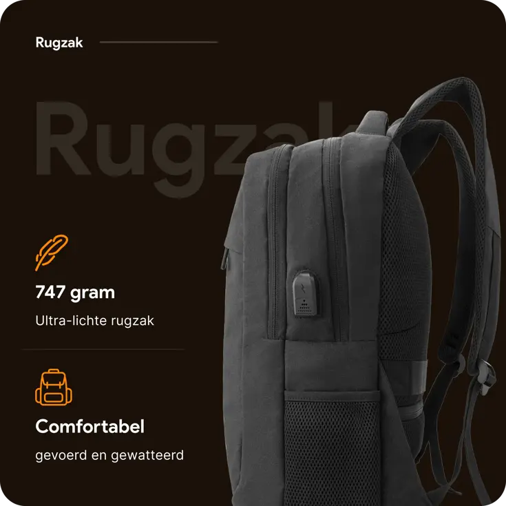 Rugzak met 17" laptopvak en antidiefstal vak